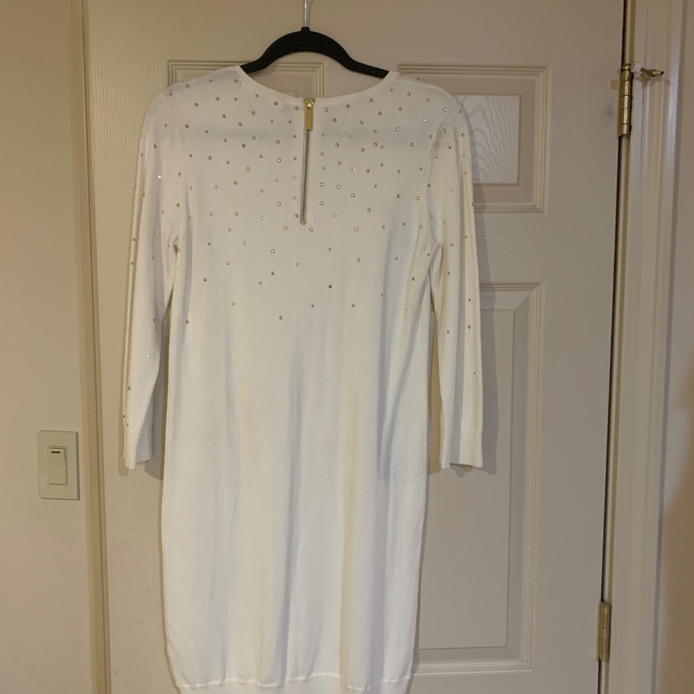 Michael Kors Ivory/Gold Embellished Knit Dress Sz M - Picture 5 of 6
